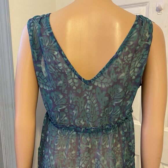 American Eagle Mini Dress Cover Up Sz4 Silky Sheer Floral Boho Double VNeck Sexy - Picture 9 of 9